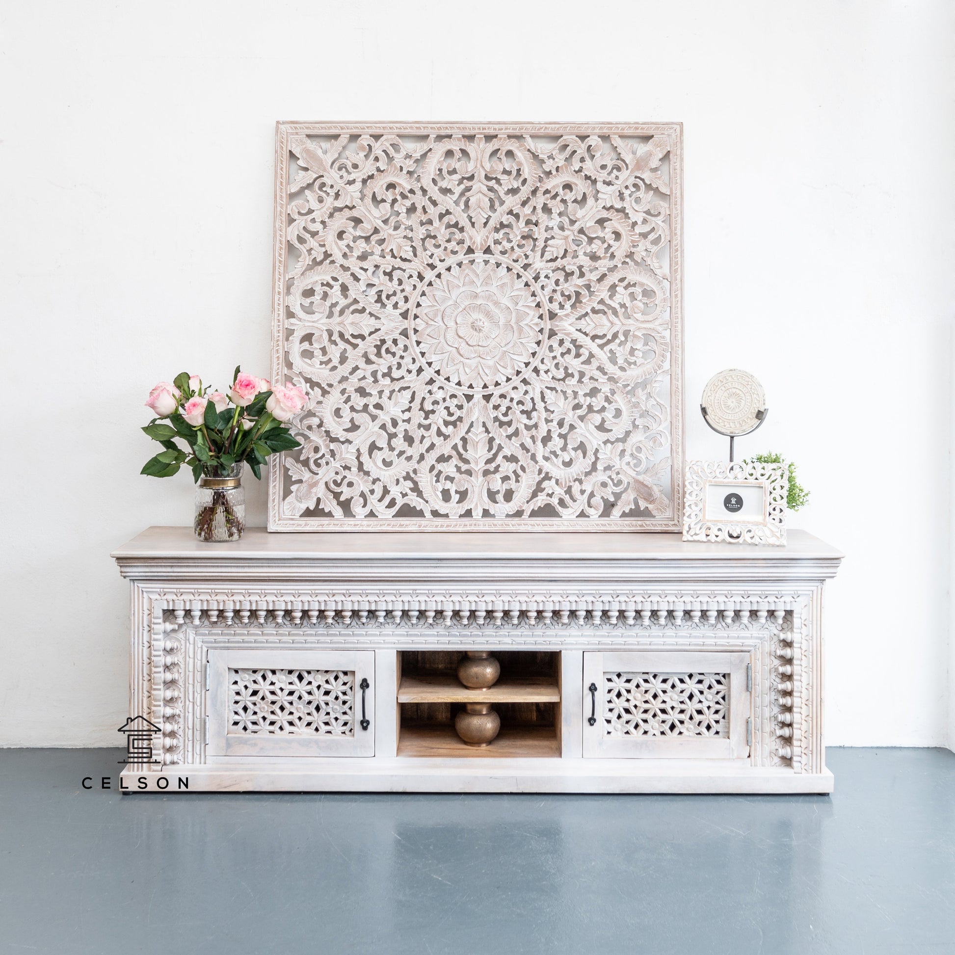 Levine Hand Carved Wooden TV Cabinet