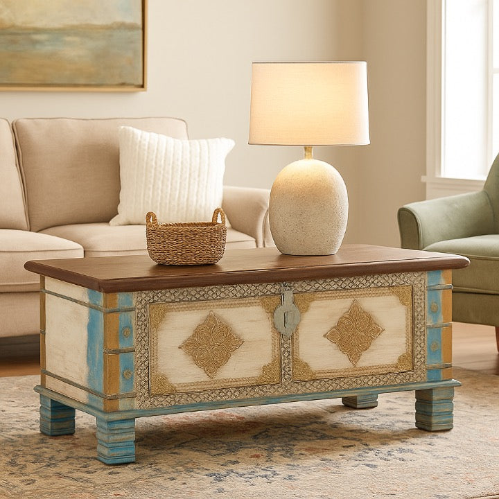 Evan Vintage Style Brass Fitted Wooden Trunk