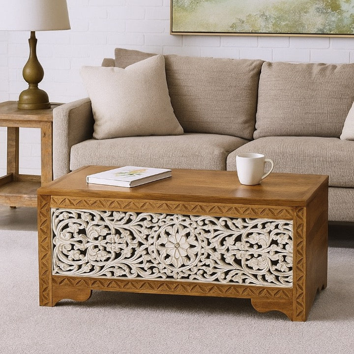 Eltona Carved Wooden Storage Trunk