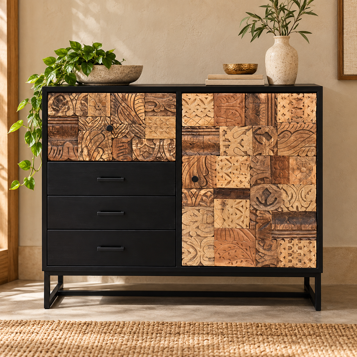 Sammy Carved Wooden Chest of Drawer