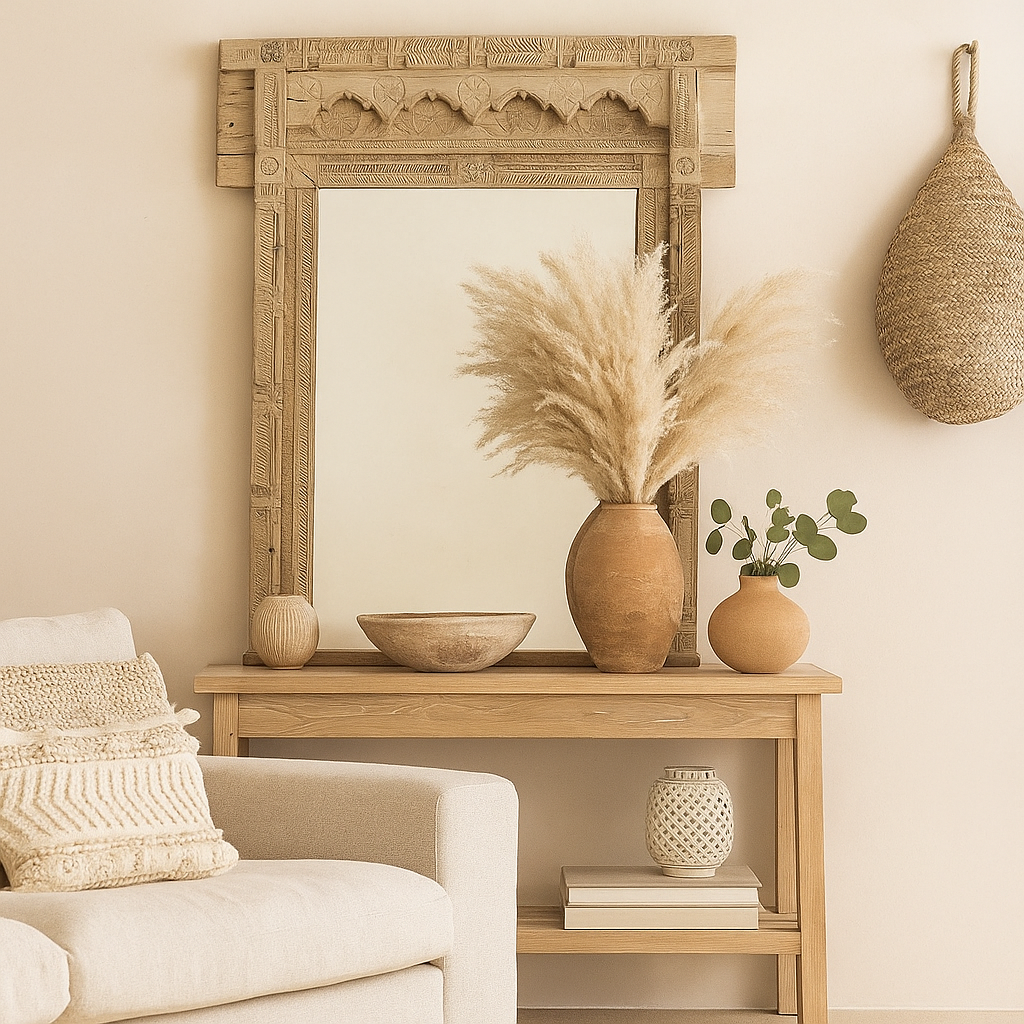 Navkaar Hand Carved Window Mirror Frame