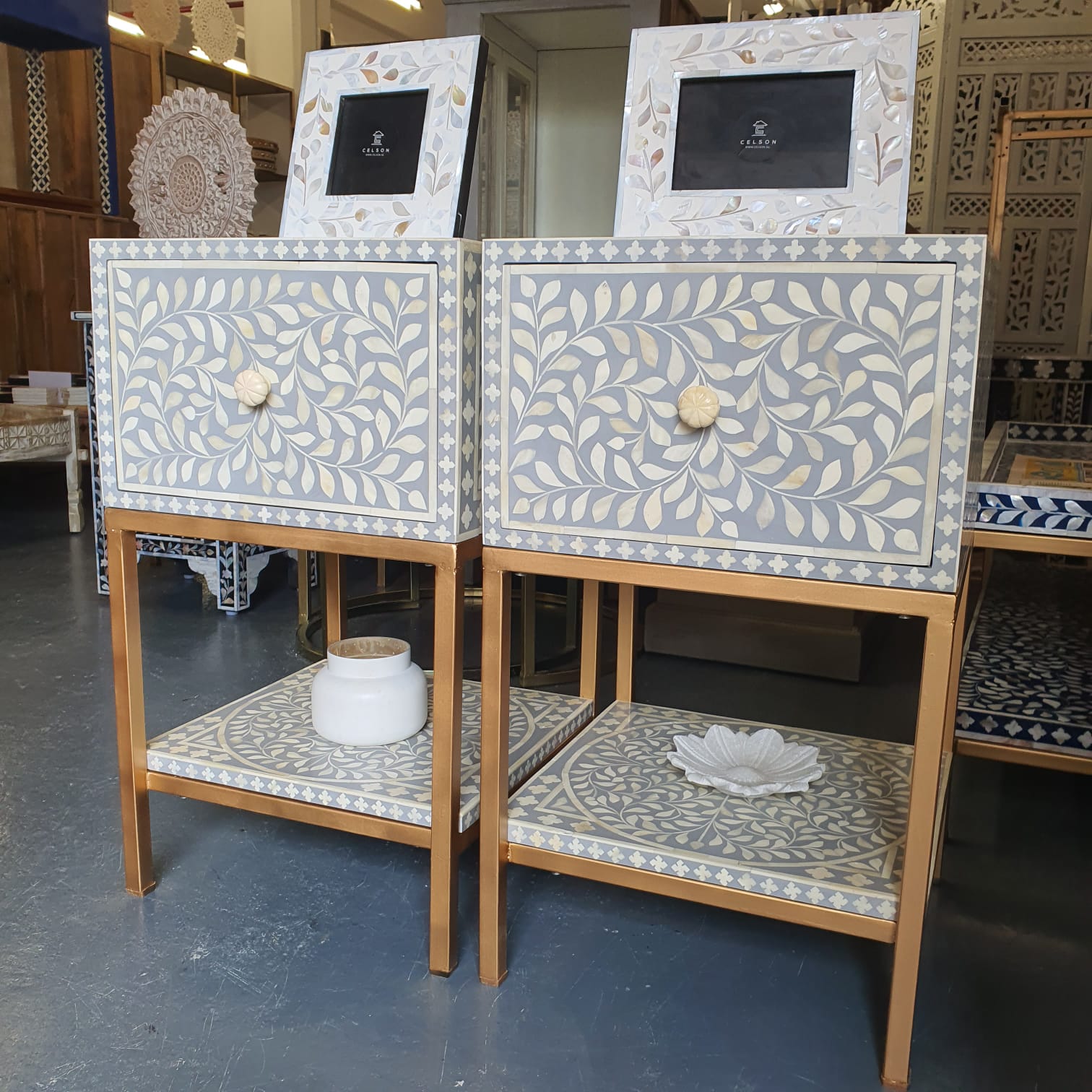 Dorothy Bone Inlay Bedside