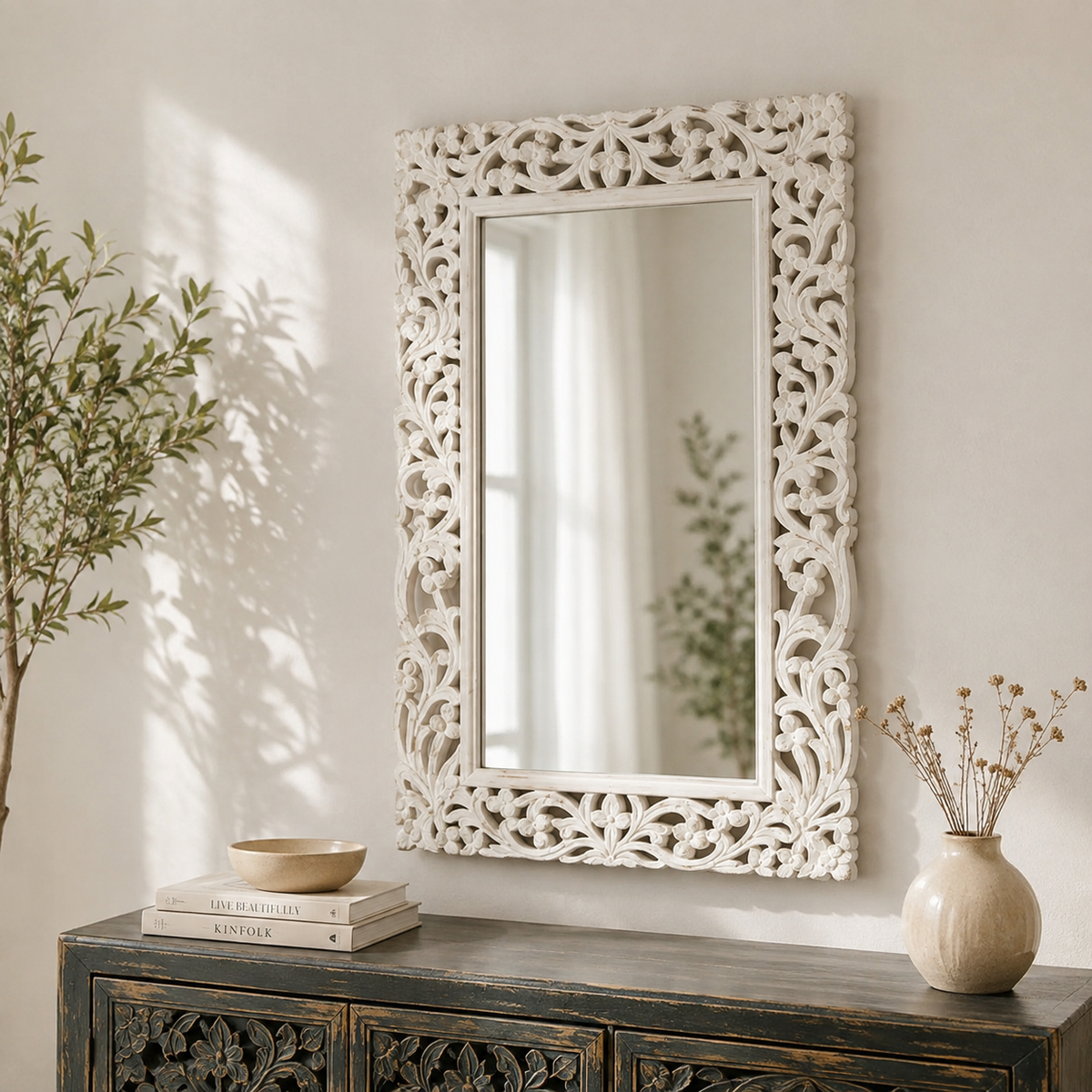 Camila Hand Carved Wooden Mirror