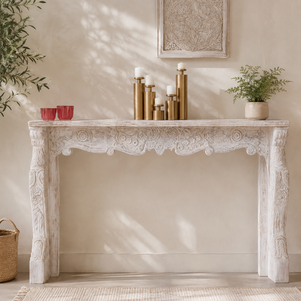 Biona Hand Carved Wooden Console Table