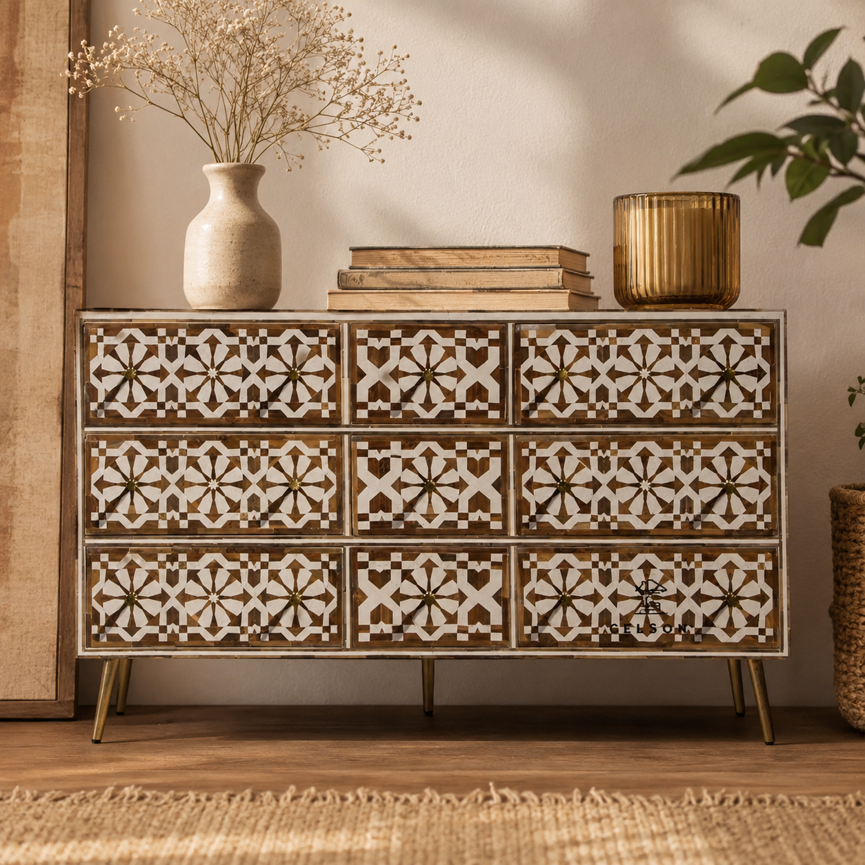 Janice Wood Inlay Chest of Drawer