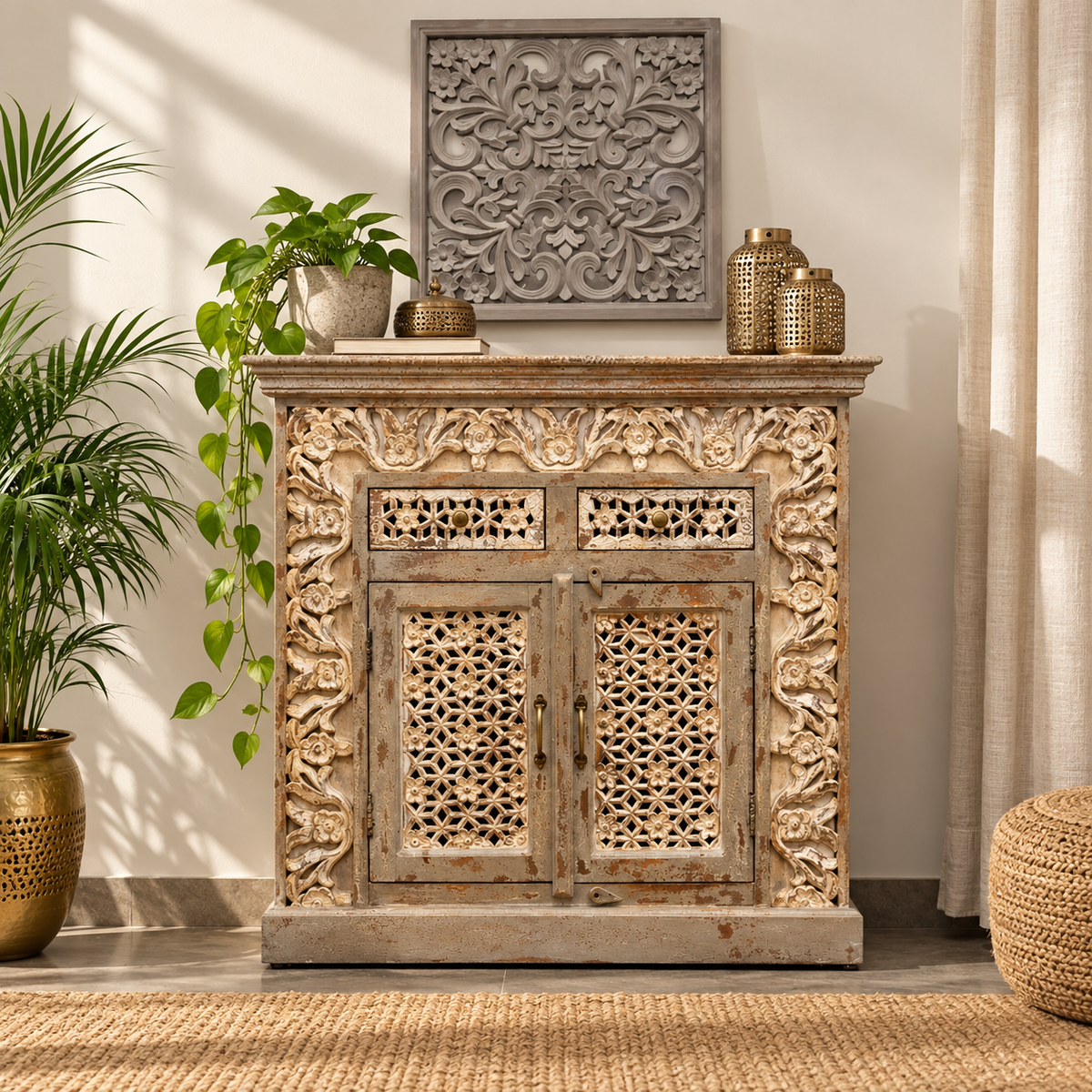 Knott Wooden Carved Cabinet
