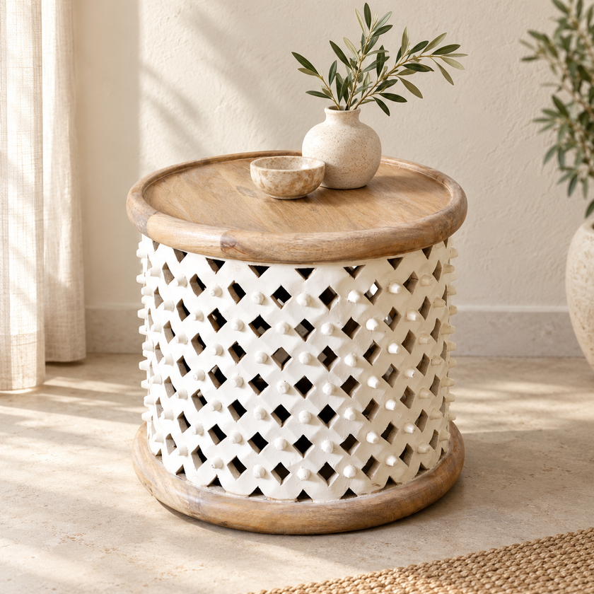 Claire Wooden Hand Carved Side Table