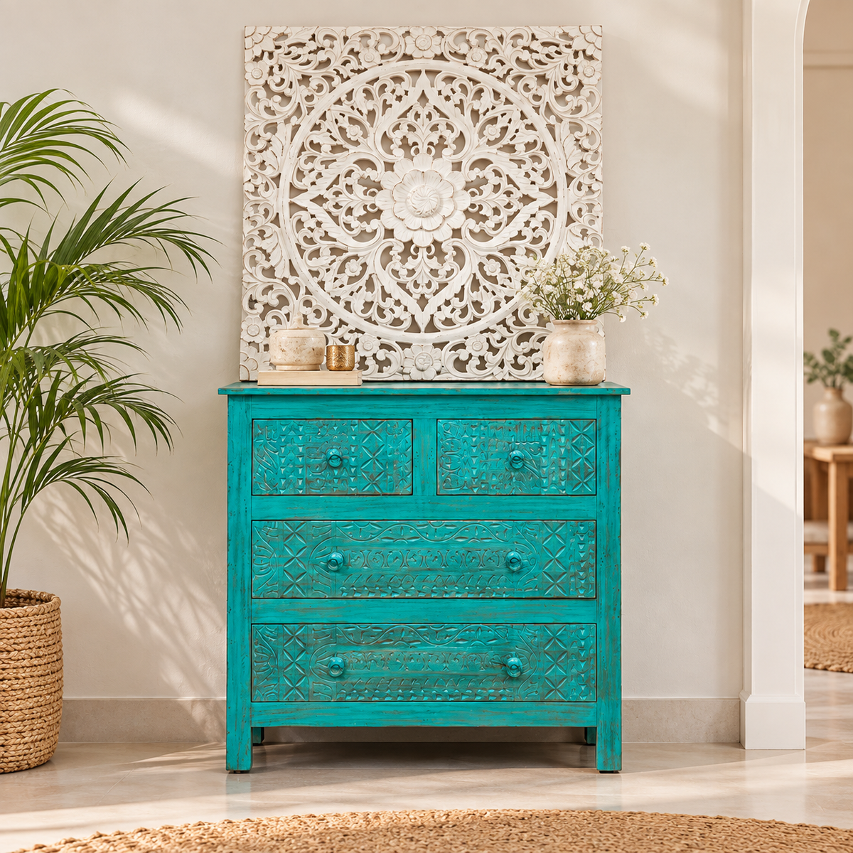 Aurin Carved Wooden Chest of Drawer