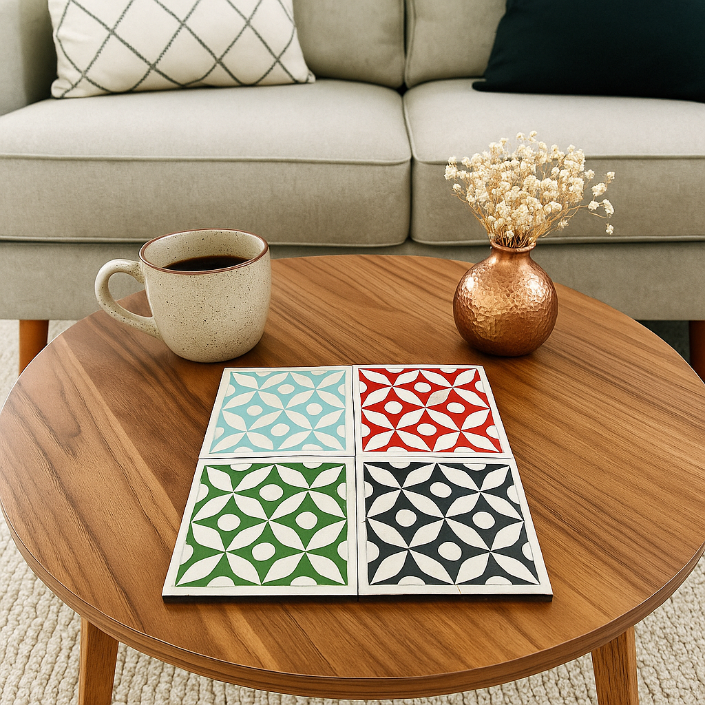 Geometric Pattern Bone Inlay Coaster