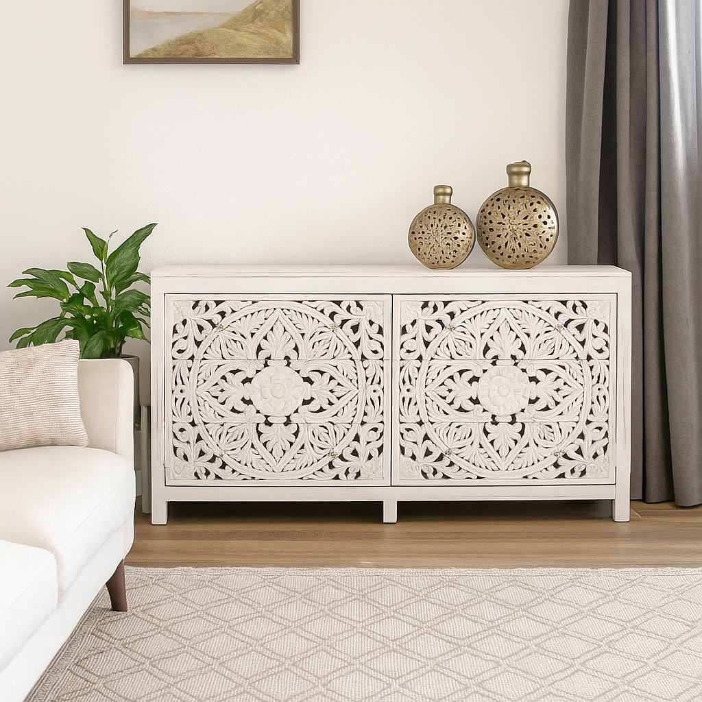 Elyana Carved Wooden Chest of Drawer