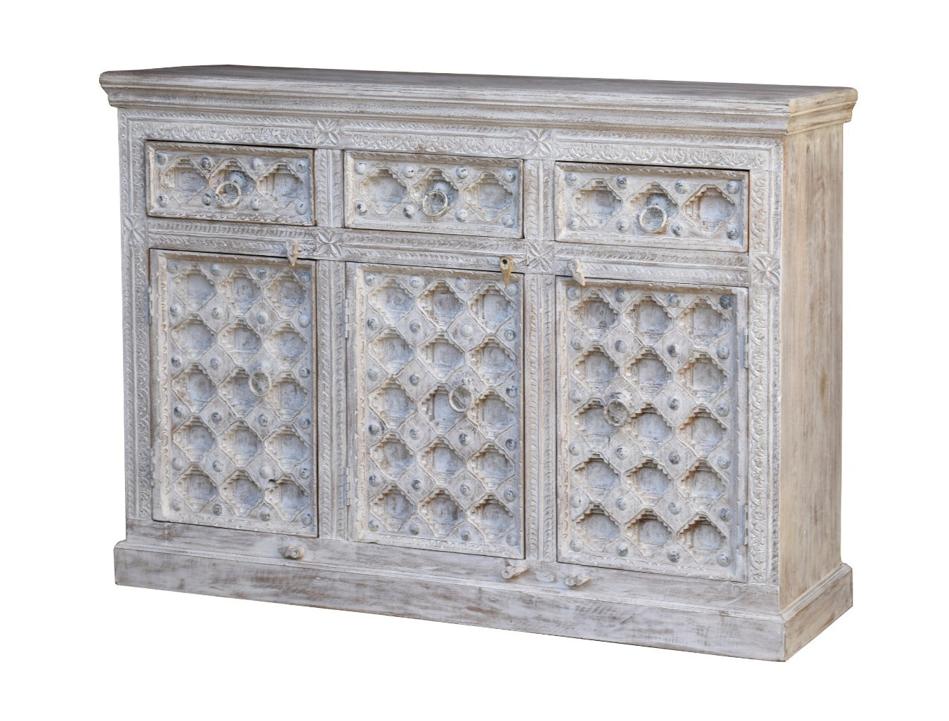 Daisy Hand Carved Wooden Sideboard