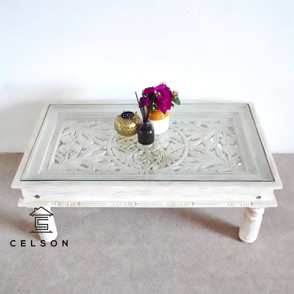 Ecbert Wooden Carved Coffee Table