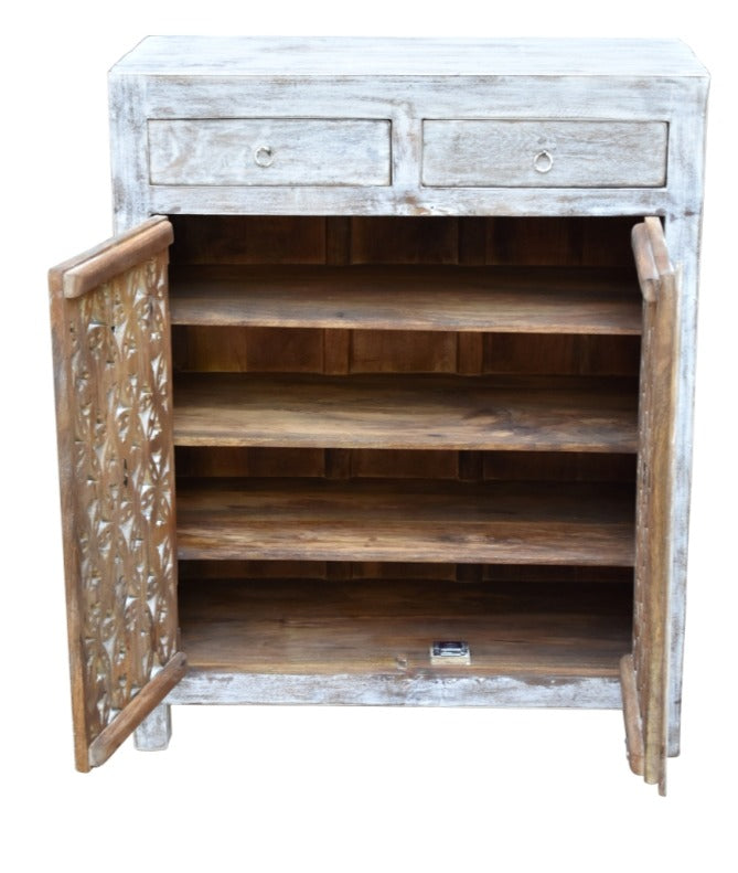 Nico Hand Carved Wooden Shoe Cabinet
