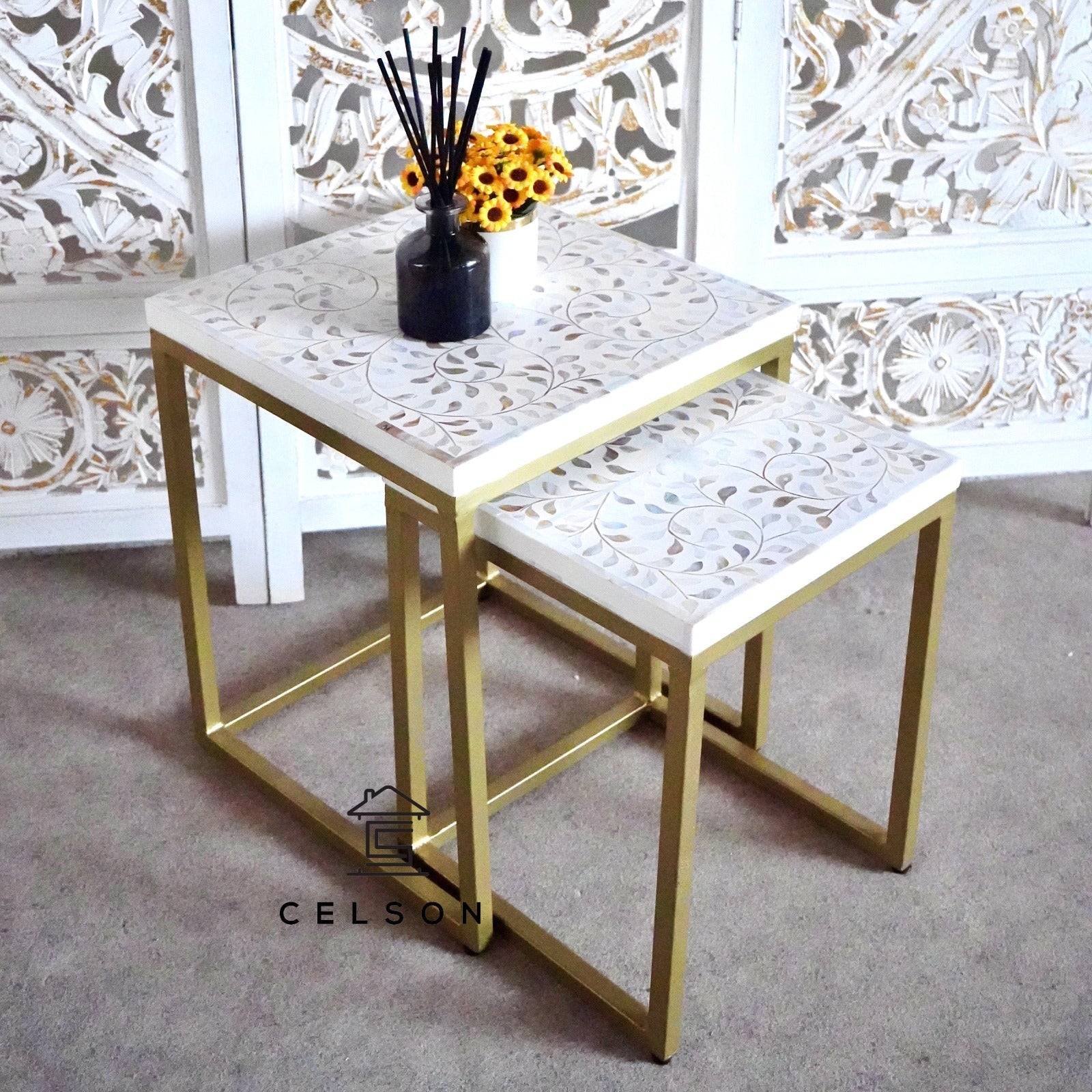 Lily Mother Of Pearl Inlay Nesting Tables