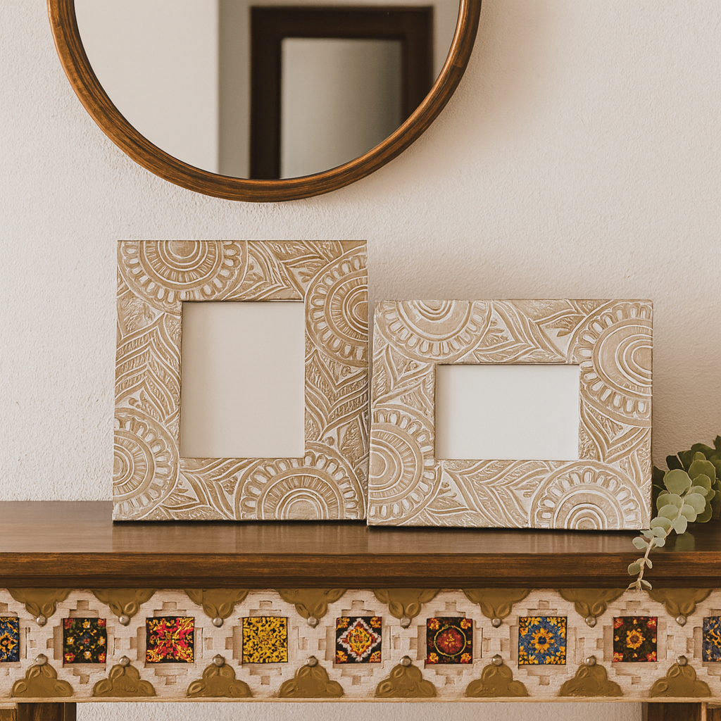 Wheel Hand Carved Wooden Photo Frame