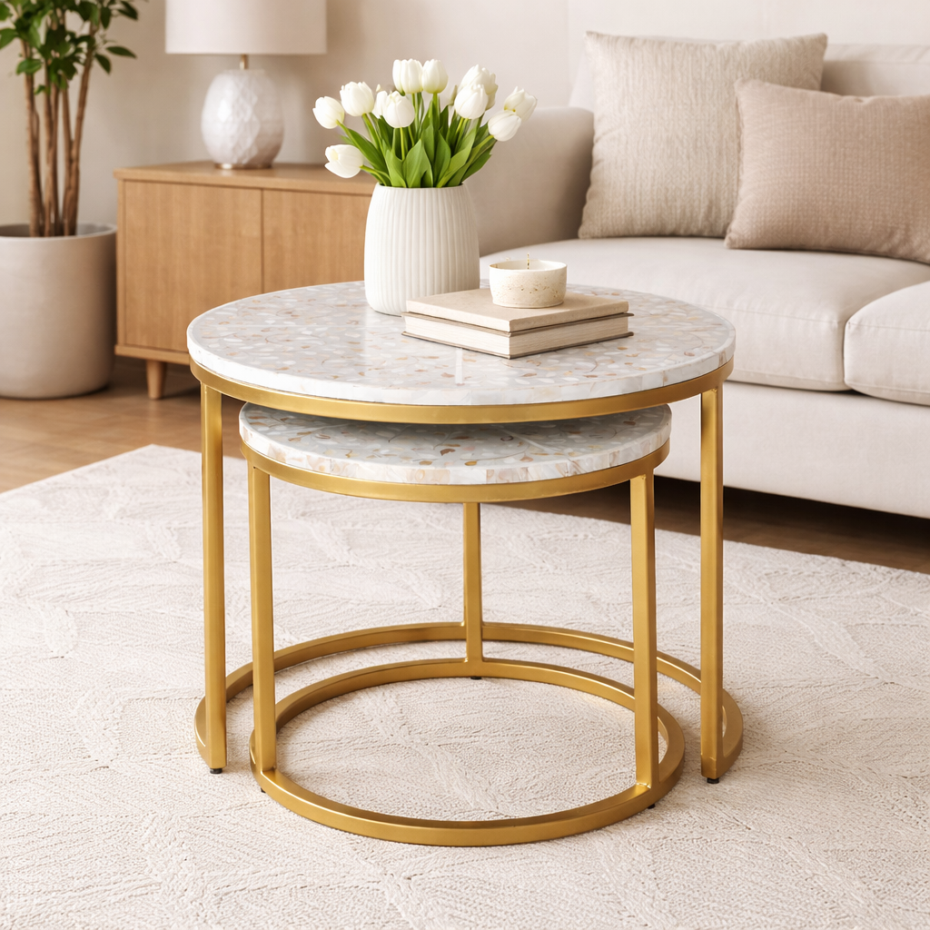 Emma Mother of Pearl Inlay Nesting Coffee Table