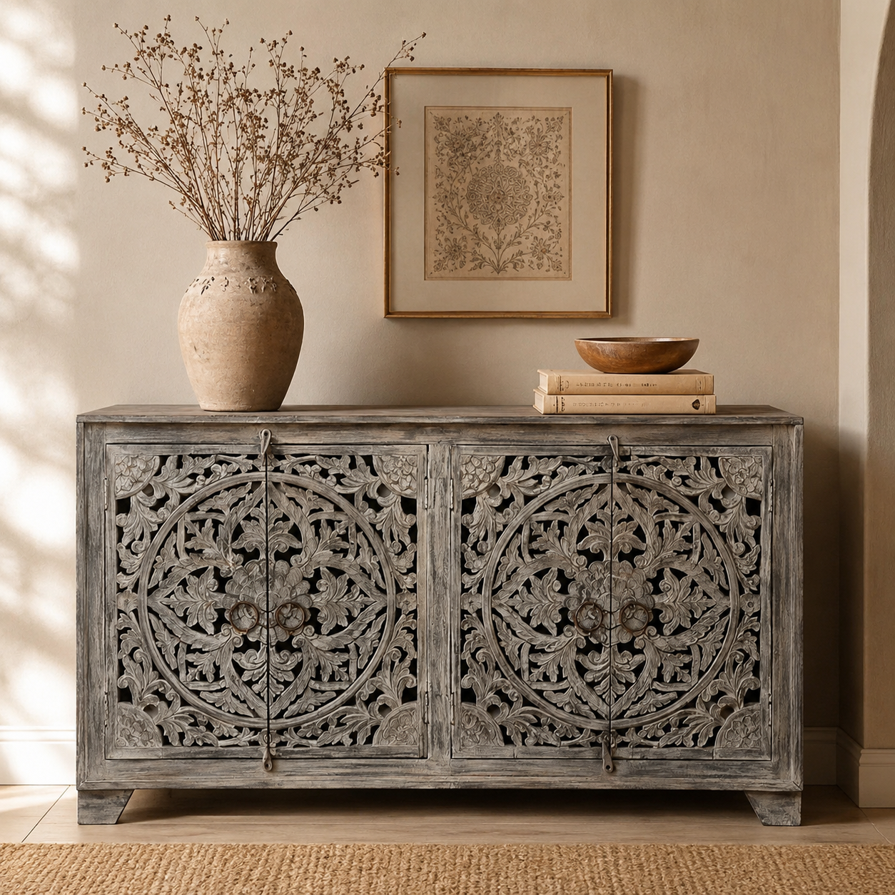 Heidi Hand Carved Wooden Sideboard