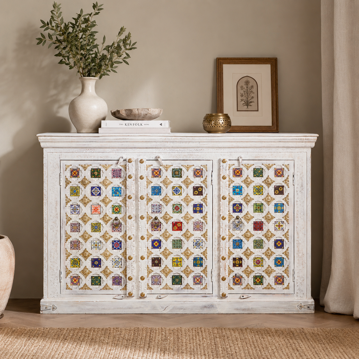 Aslaug Hand Carved Wooden Sideboard