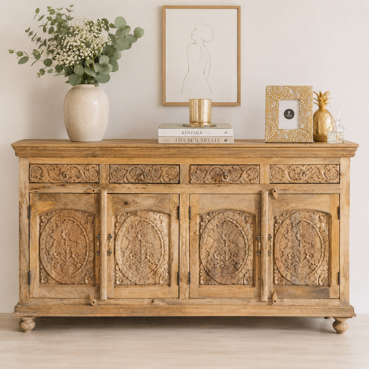 Astehlen Hand Carved Wooden Sideboard
