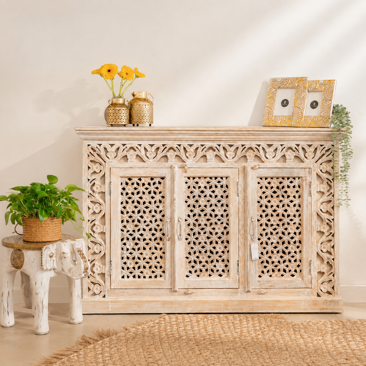 Moon Wooden Hand Carved Sideboard