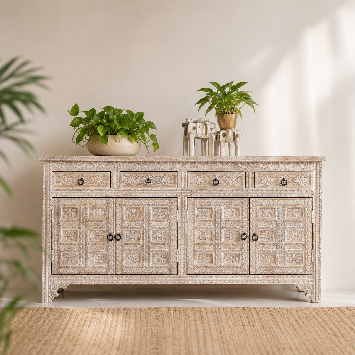 Jake Hand Carved Wooden Side Board
