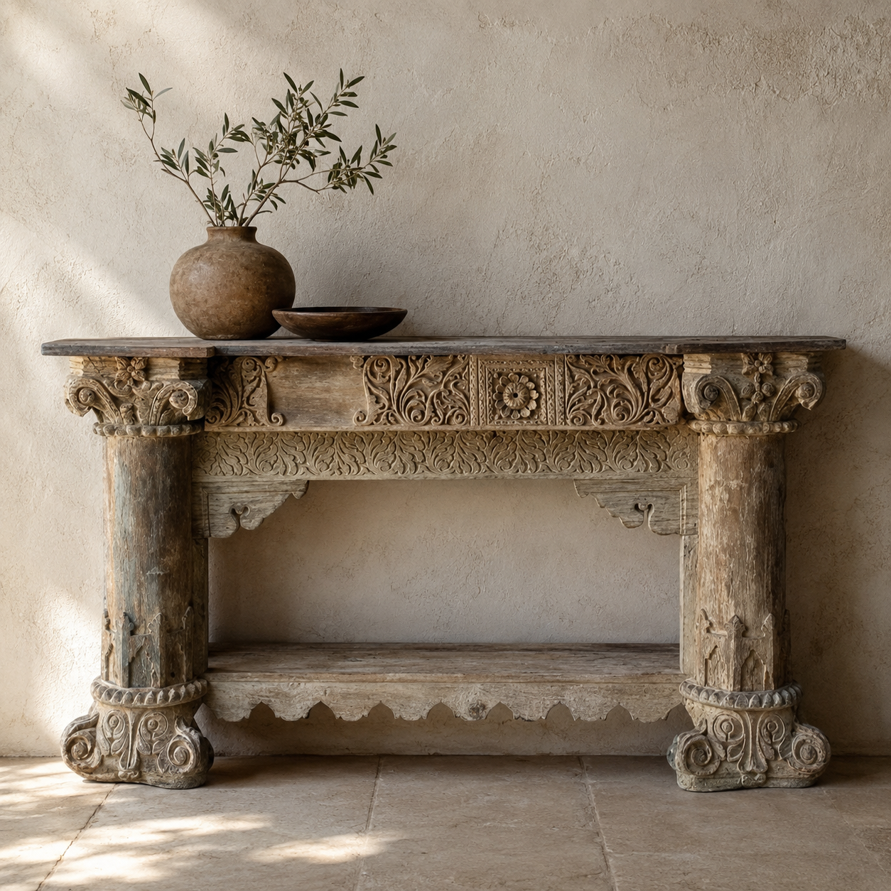 Parth Hand Carved Wooden Console Table