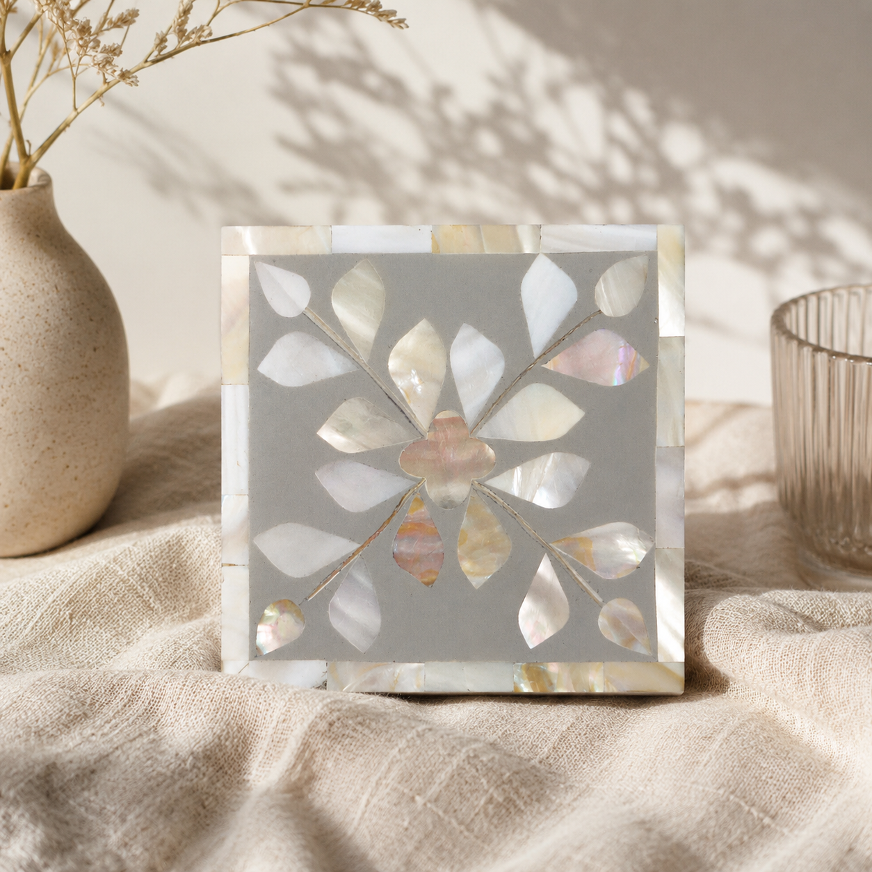 Chan Mother of Pearl Inlay Multi Colors Coaster