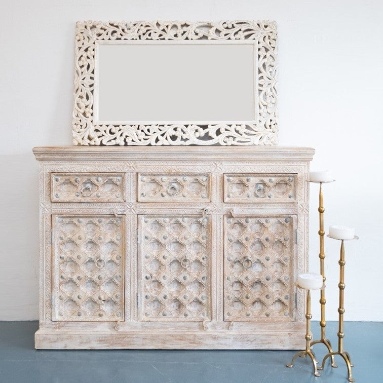 Daisy Hand Carved Wooden Sideboard