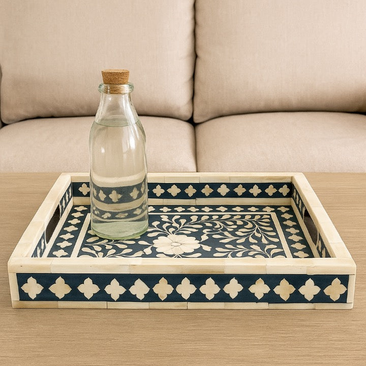 Renzo Bone Inlay Tray with Floral Pattern
