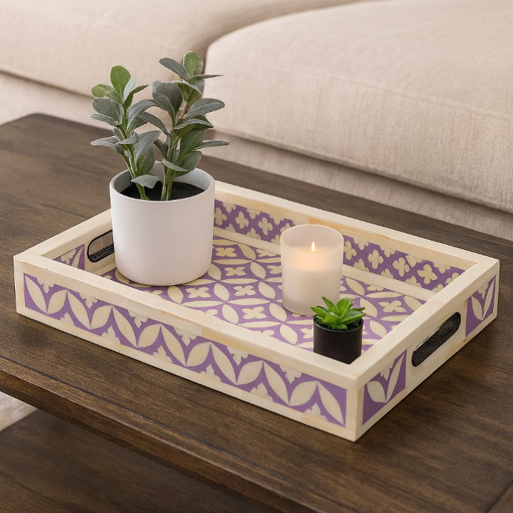 Elias Bone Inlay Tray with Geometric Pattern