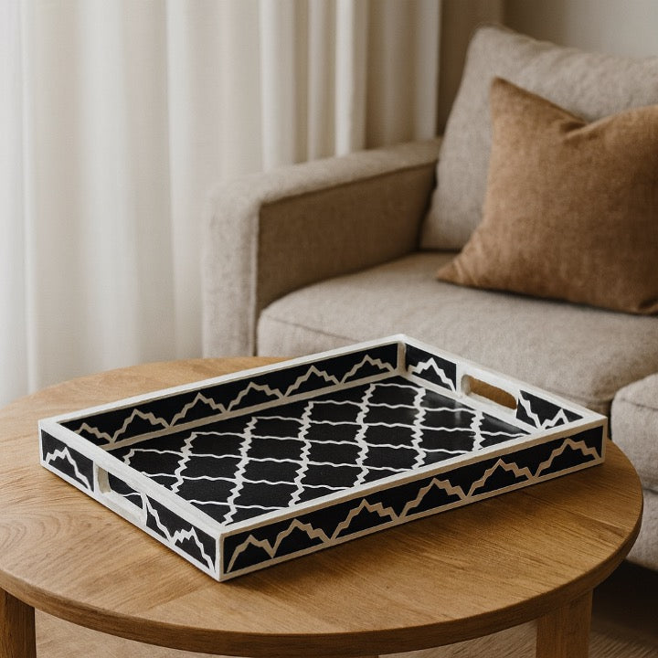 Navya Bone Inlay Tray with Moroccan Pattern