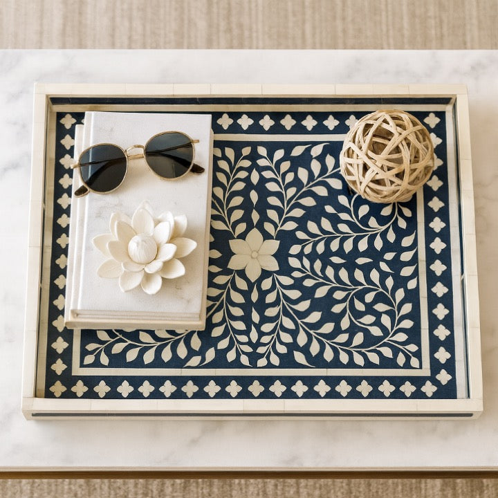 Magdalene Bone Inlay Floral Pattern Tray