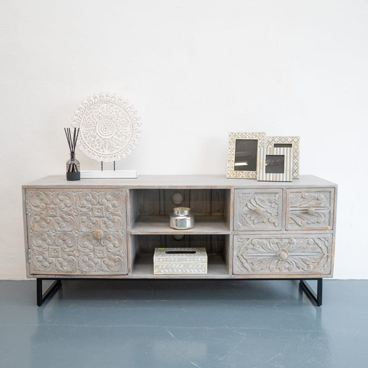 Cora Hand Carved Wooden TV Cabinet