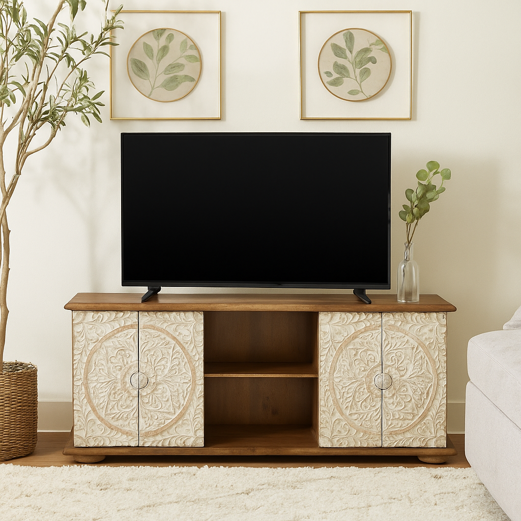 Simmon Hand Carved Wooden TV Cabinet