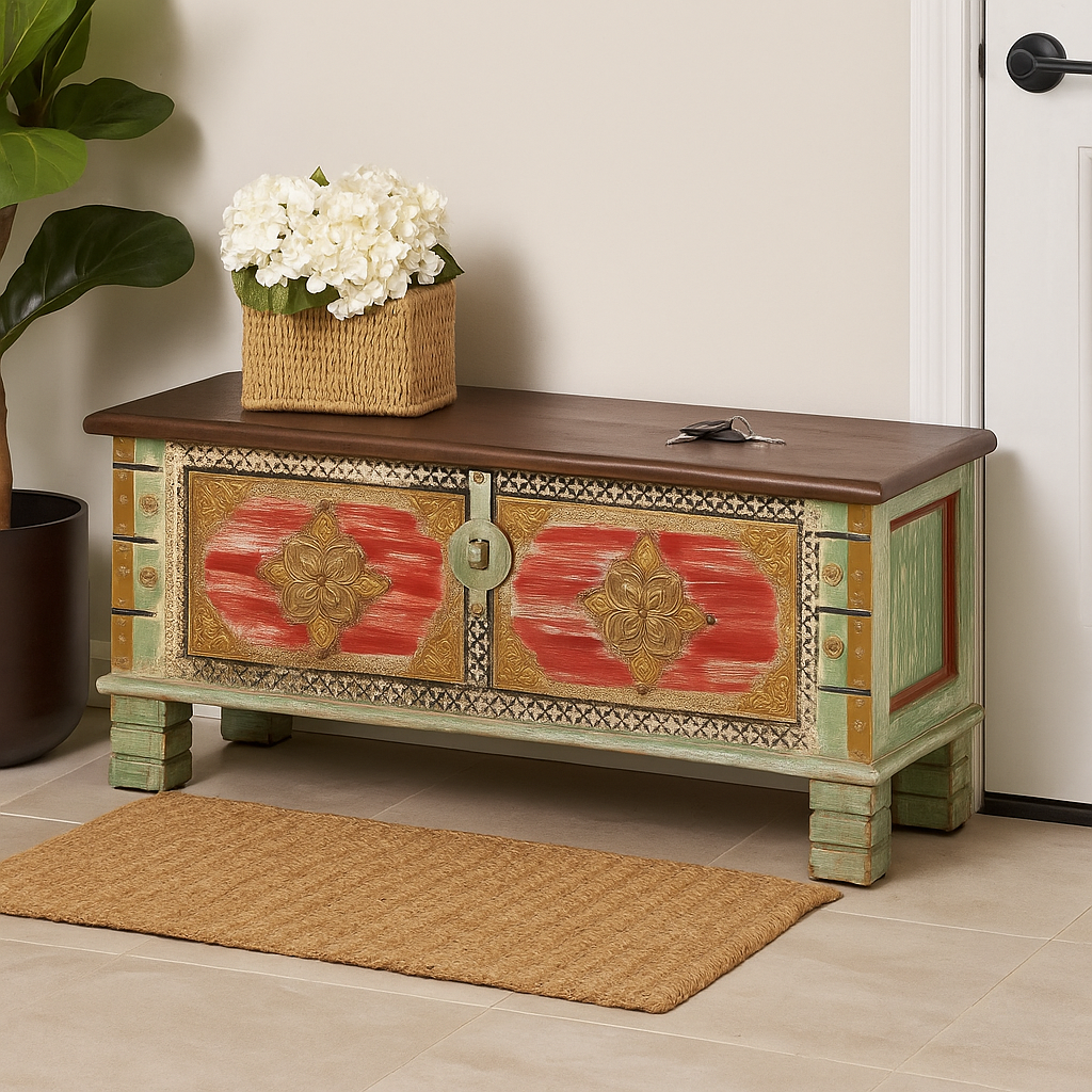 Kate Vintage Style Brass Fitted Wooden Trunk