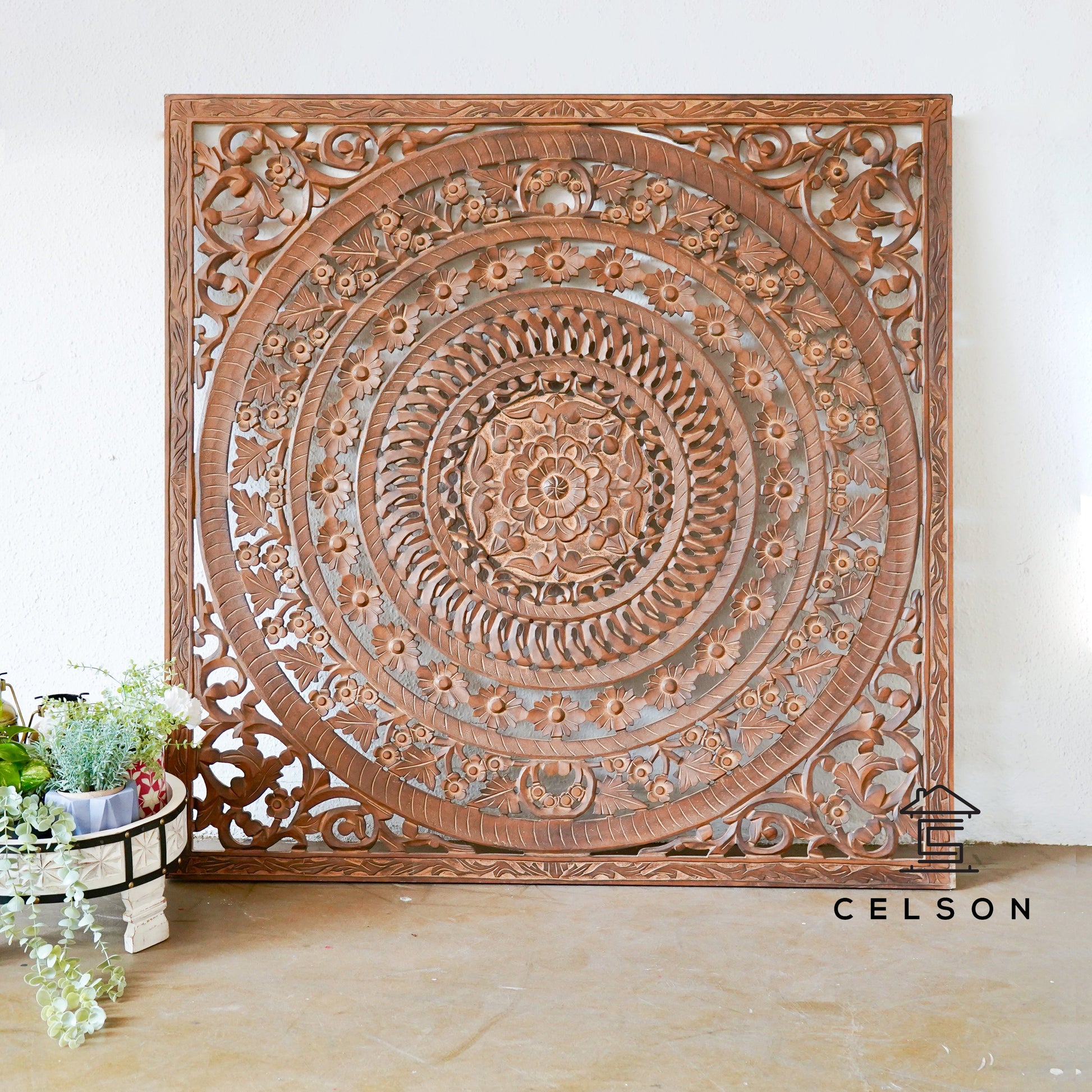 Liza Carved Wall Panel Brown 120cm