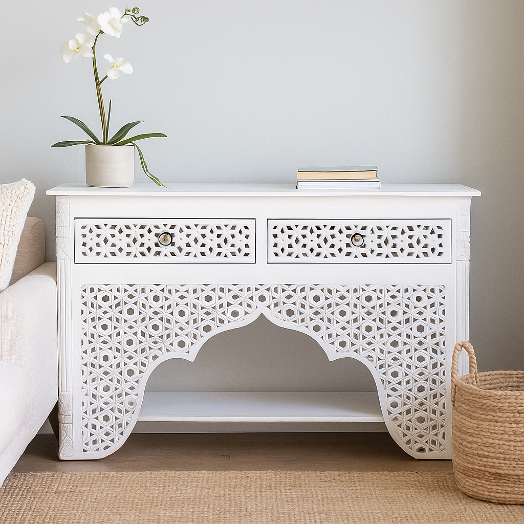 James Hand Carved Wooden Console Table
