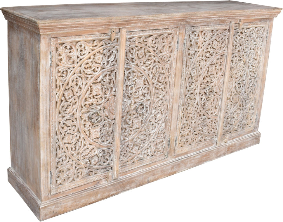 June Hand Carved Wooden Side Board