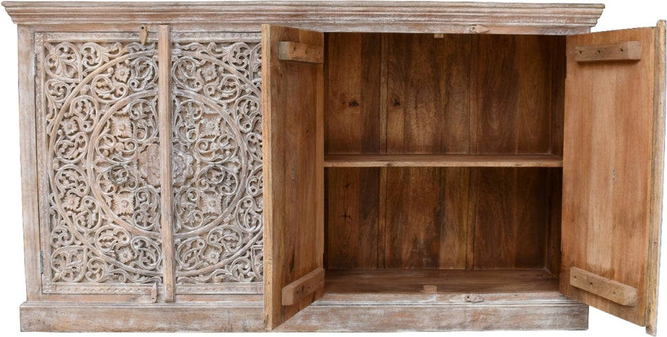 June Hand Carved Wooden Side Board