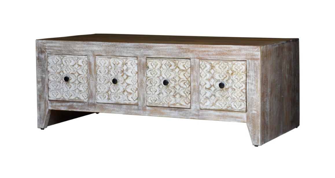 Colter Carved Wooden Coffee Table