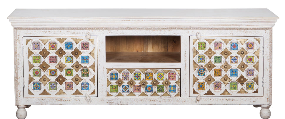 Michelle Hand Carved Tile TV Cabinet