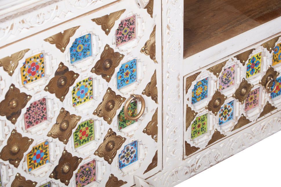 Michelle Hand Carved Tile TV Cabinet