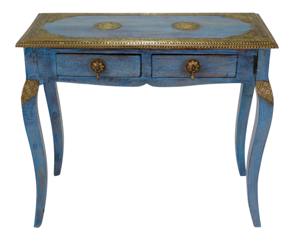 Nathan Wood Brass Inlaid Console Table