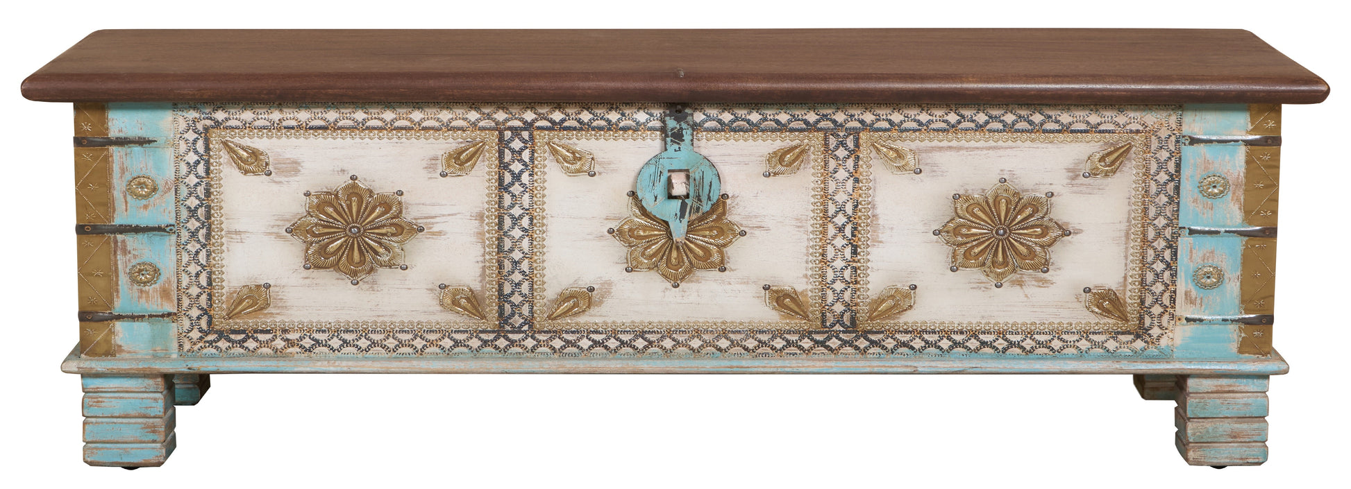 Anika  Vintage Style Brass Fitted Wooden Trunk