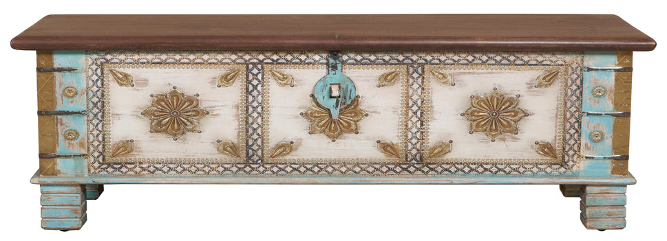 Anika  Vintage Style Brass Fitted Wooden Trunk