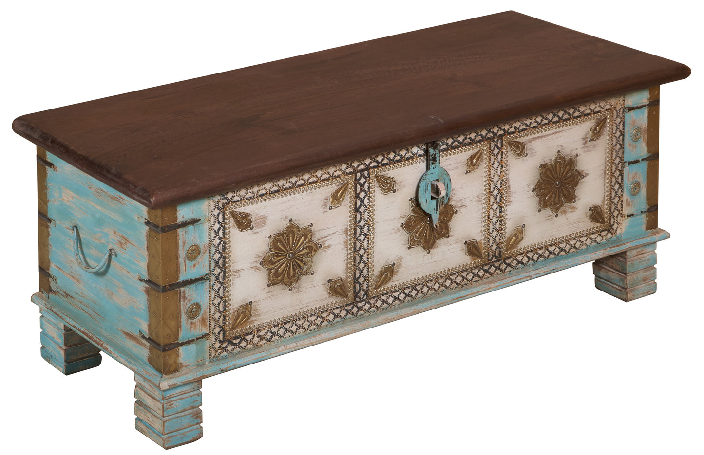 Anika  Vintage Style Brass Fitted Wooden Trunk