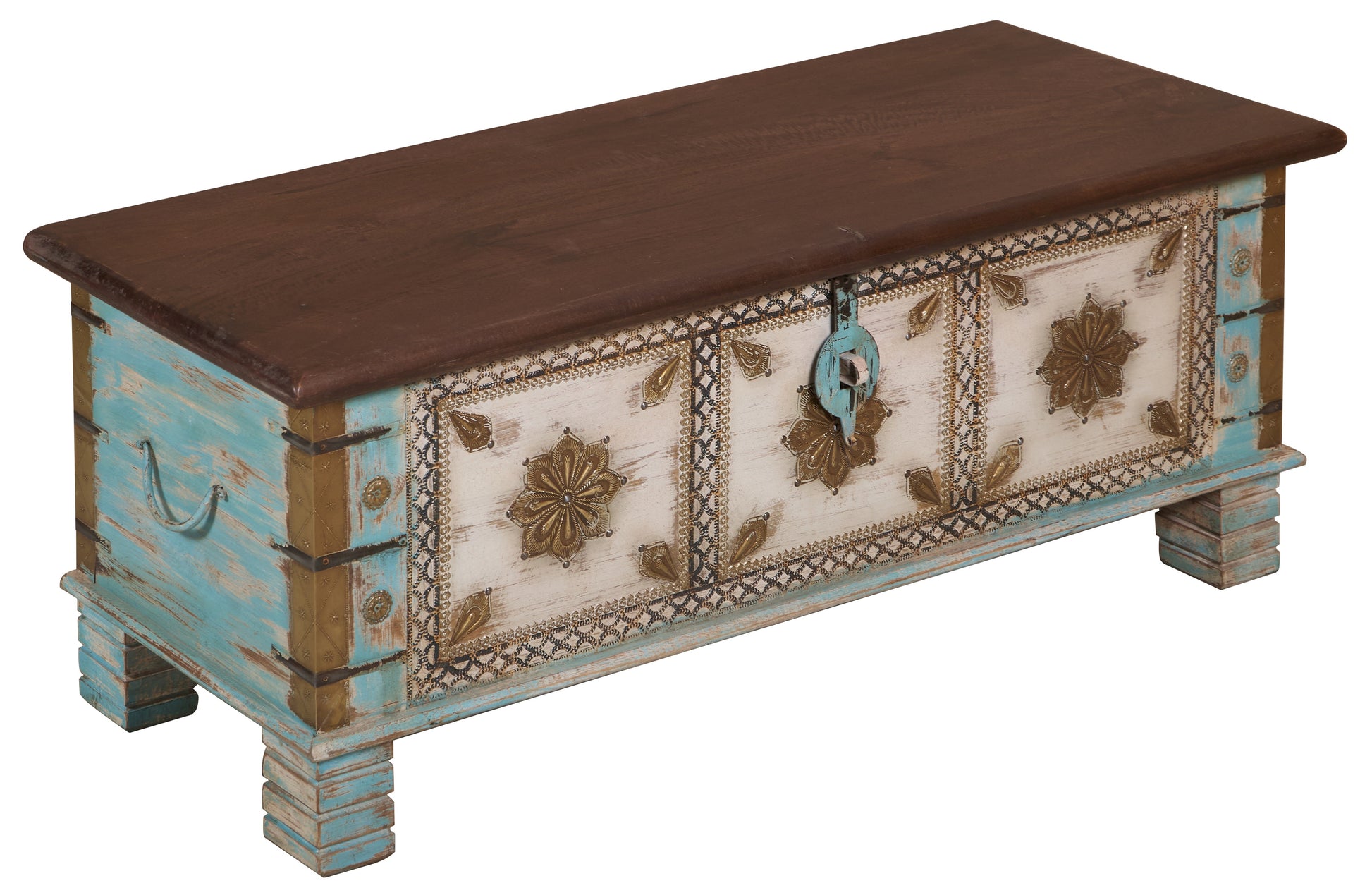 Anika  Vintage Style Brass Fitted Wooden Trunk