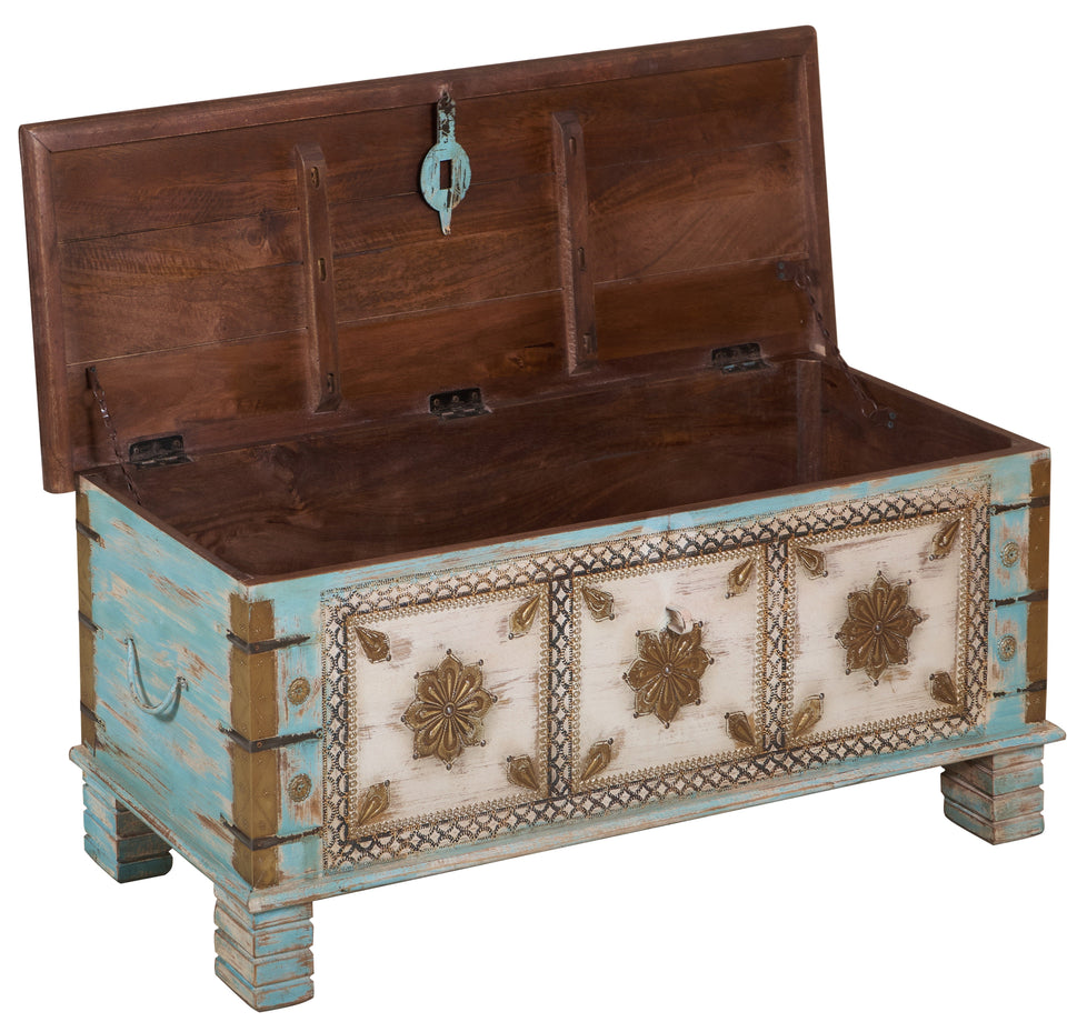 Anika  Vintage Style Brass Fitted Wooden Trunk