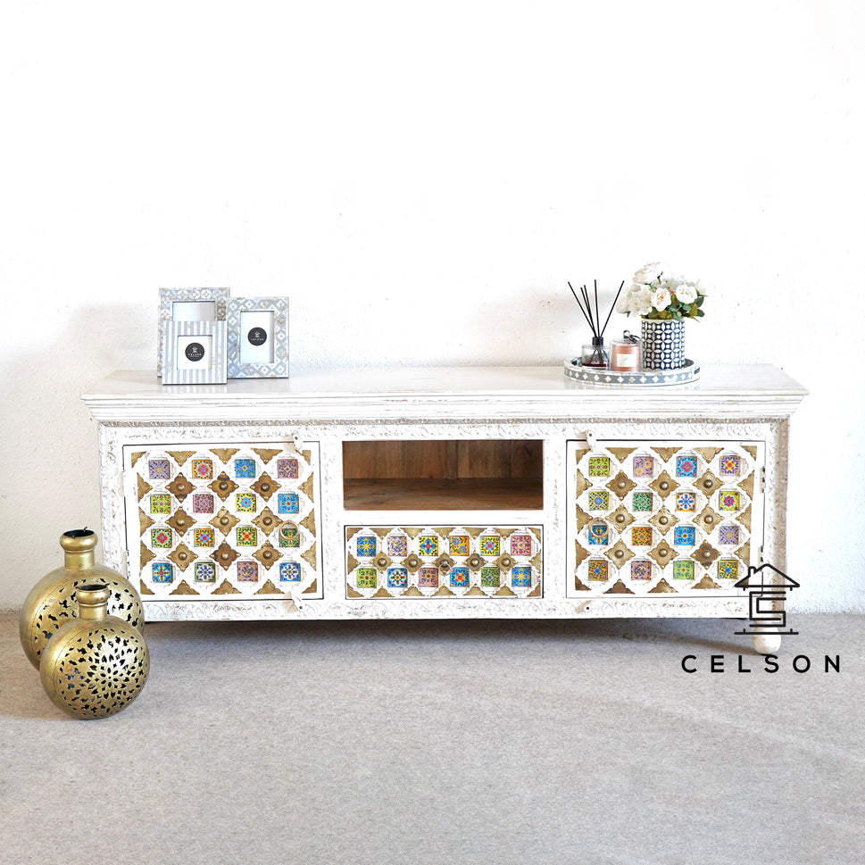 Michelle Hand Carved Tile TV Cabinet