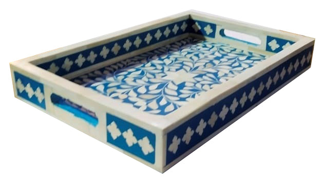 Lopez Bone Inlay Tray with Floral Pattern